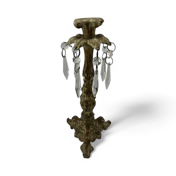Antique French Gilt Brass & Crystal Prism Candle Holder – Rococo Style - Picture 9 of 16